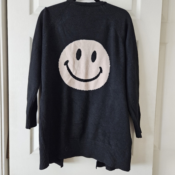 Sweet Romeo, NWT, Cardigan w/Smily Face on Back. Medium, Black and Beige - Picture 2 of 10